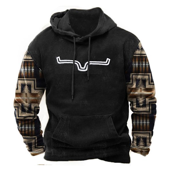 Herrmode Western Aztec Etniska Hoodies Pullover Långärmad Hood Sweatshirts Casual Print Toppar B M