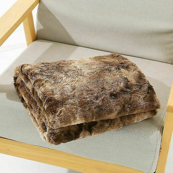 Luksuriøst Faux Mink Pels Fleece Stort Teppe Shaggy Mykt Seng Sofa Kast Koselig Varmt Teppe -ES brown 130*160cm