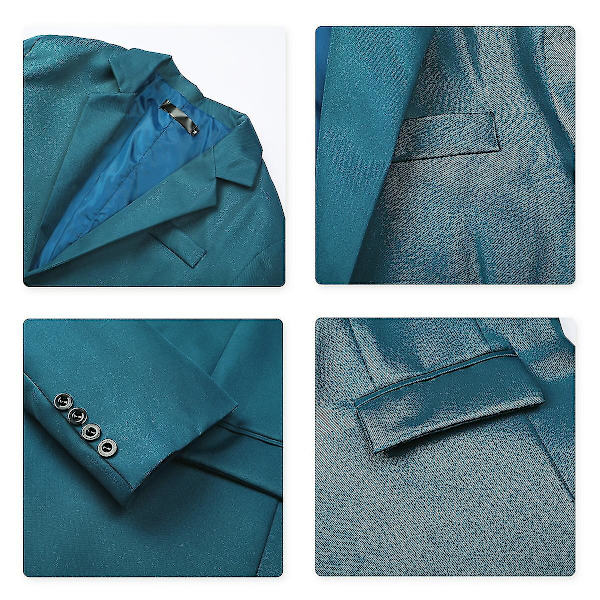 Yynuda Miesten Business Casual Klassinen lovettu käänne, kaksinkertainen jaettu puhdas väri, yksinapillinen pukutakki 11 väriä Lake Blue XL