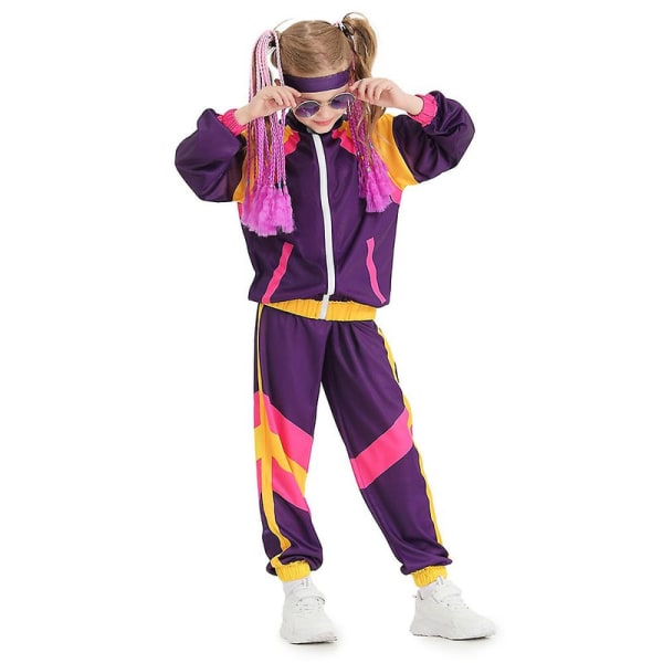 2-14 år Børn Teenagere Drenge Piger Barbie 80'er træningsdragt Hip Hop Kostume Topbukser Sæt Outfitsæt Gaver-lilla 2-4Y