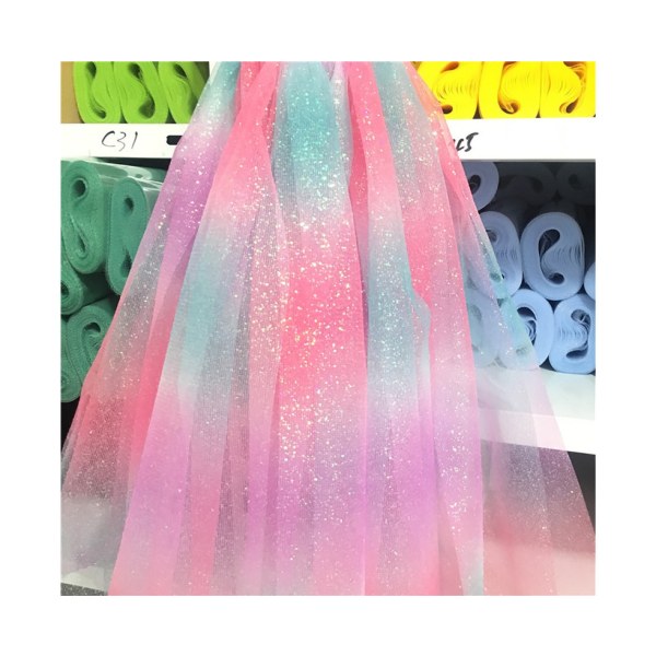Rainbow Glitter Tulle Roll for DIY Sying Crafts - Lyse farger