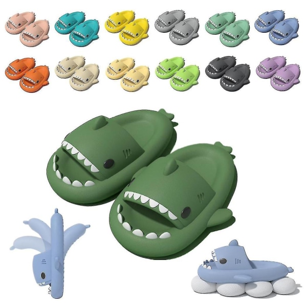 Cute Shark Par Hjemmesko - Skridsikre Eva Flip Flops til mænd, kvinder, børn, udendørs dark green 44 45