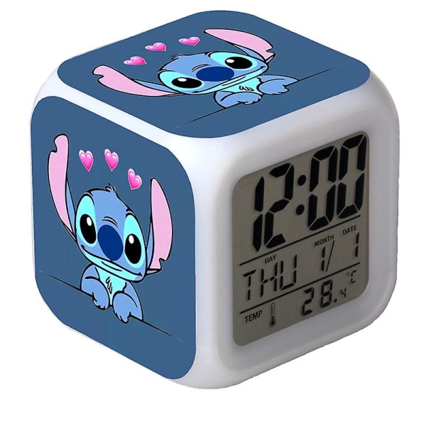 Lilo & Stitch Fargerike fargeskiftende kvartett Vekkerklokke Led Nattlys Bursdagsgave Stil N