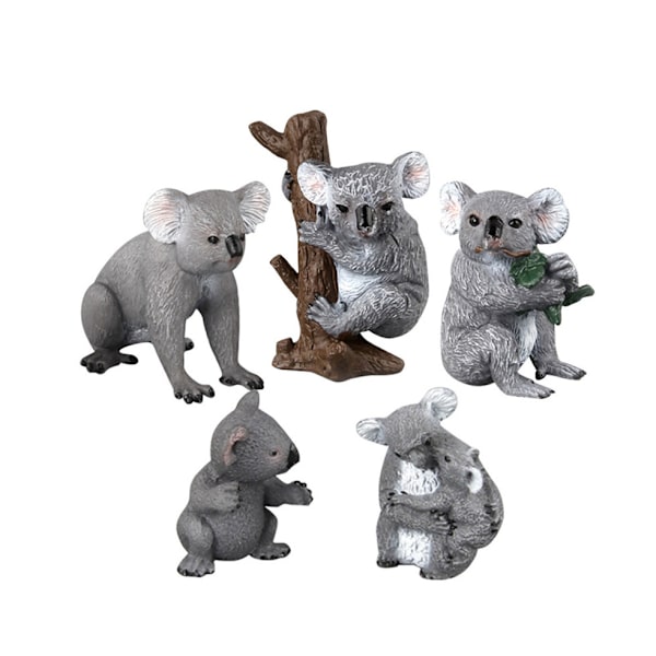 5 stk. Mini Koala Figurer - Realistiske Dyremodeller, Bordpynt, Læringslegetøj