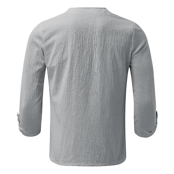 Herre sommer V-hals snøreskjorter Casual Holiday almindelige skjorter Toppe Grey 3XL