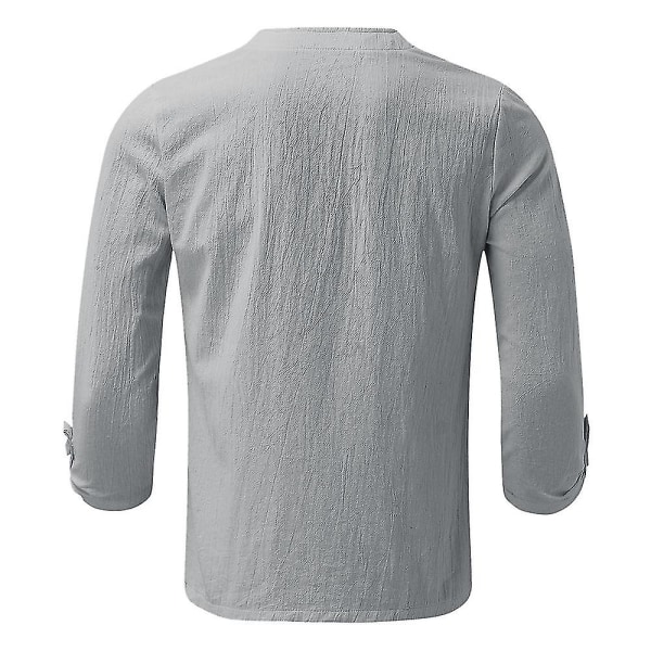Herre sommer V-hals snøreskjorter Casual Holiday almindelige skjorter Toppe Grey L