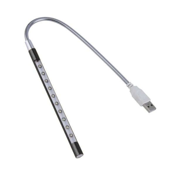 Lys Laptop Lampe USB LED 5V 1W 10 LED Lang Svanehals Touch Dimmer Lampe Notebook Tastatur Natlys - Sort