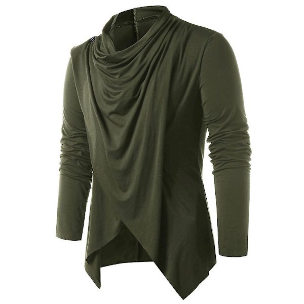 Solid Casual T-shirt för män Mode öppen front Design Oregelbunden fåll Topp Green 3XL