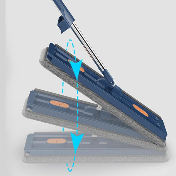 Stor Platt Moppset, 360° Swivelmopp med Urvridningsfunktion, Platt Mopp med Återanvändbara Mikrofibermoppdynor Kompatibla med Trägolv Laminatplattor -hg Blue Mop with 6 Pads