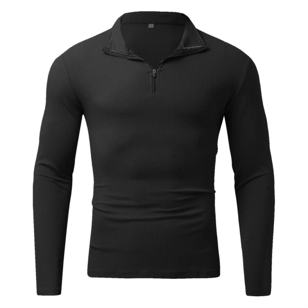 Langærmet poloskjorte med lynlås til mænd Casual Pullover Toppe Black M