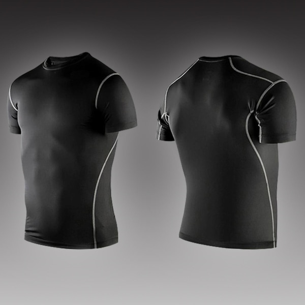 Herre Topper Under Base Layer T-skjorte Treningssenter Sport Fitness Topper Black 2XL