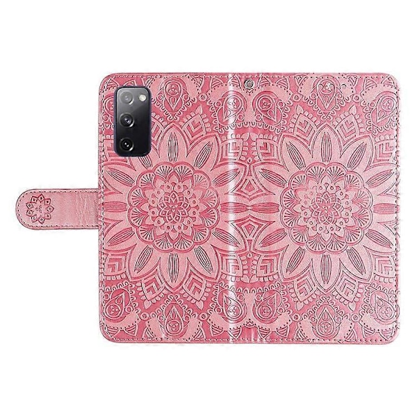 Kompatibel med Samsung Galaxy S20 FE / S20 FE 5G / S20 Lite Solsikke Preget PU Lær Veske Stativ Magnetisk Lås Lommebok Telefon Pink