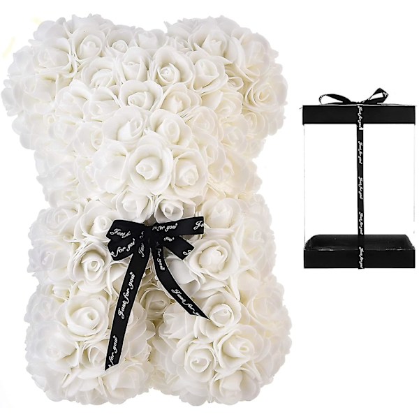 Rose Bear - Rose Teddy Bear 10 Inch Hugz Teddy Flower Bear White