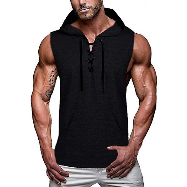 Miesten kesähuppari tank topit hihattomat kuntosali liivi hupun kanssa Black L
