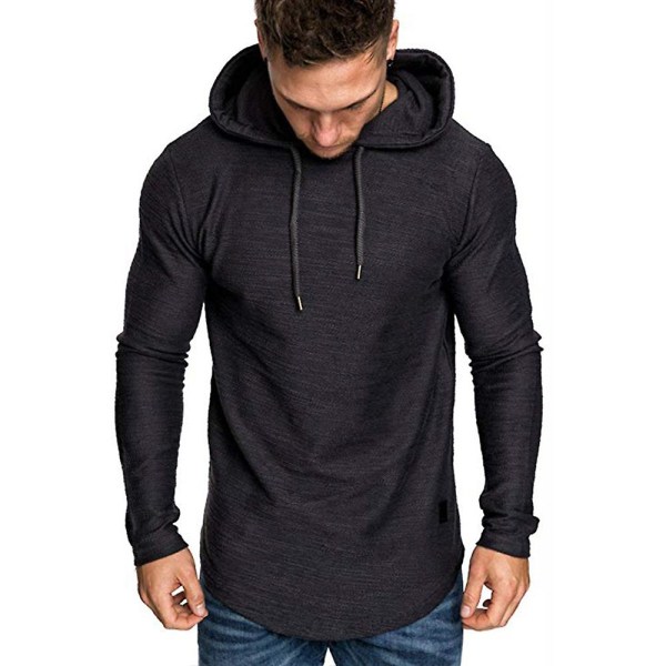 Mænds Topper Enkle Hættetrøjer Langærmet Sweatshirt Trøje Black 2XL