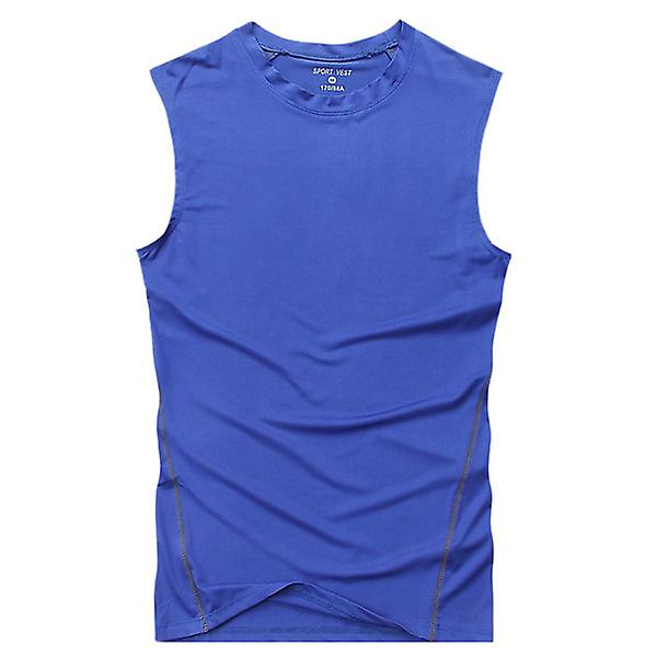 Mænds Base Layer Vest Ærmeløs T-shirt Gym Sport Tank Tops Blue M