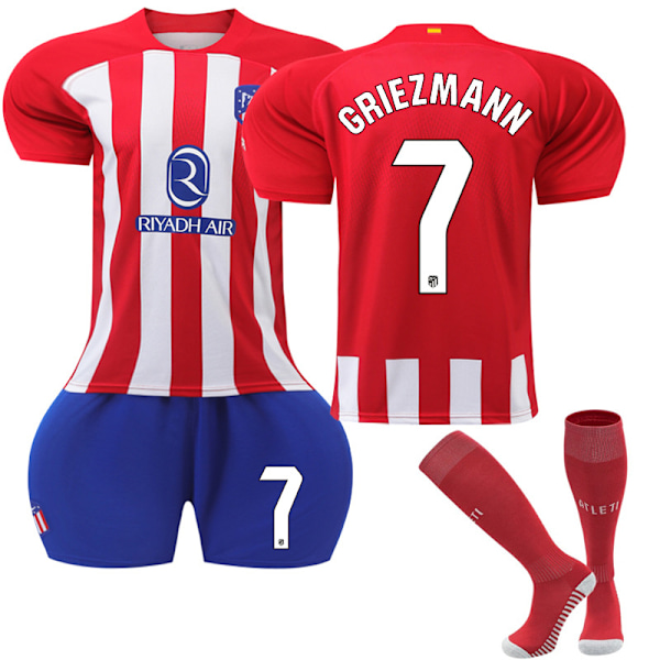 2324 Atletico Madrid hjemme Griezmann fodboldtrøje sæt rød stribet trøje 22(120-130cm)