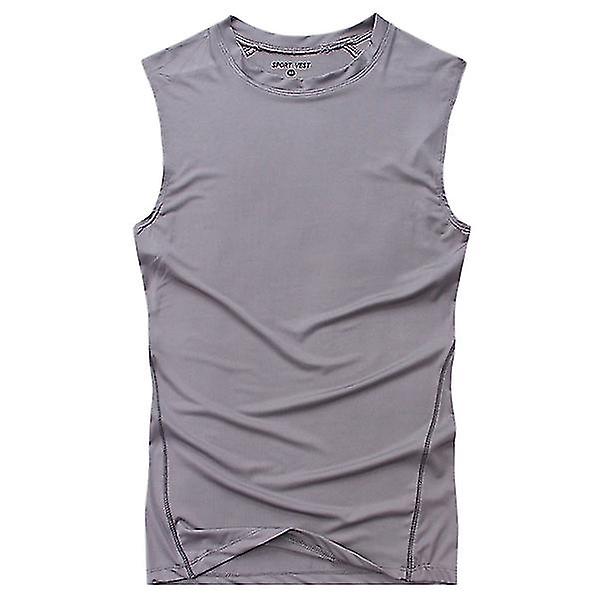 Herre Topper Base Layer Vest Ermeløs T-skjorte Trening Sport Tank Topper Grey L