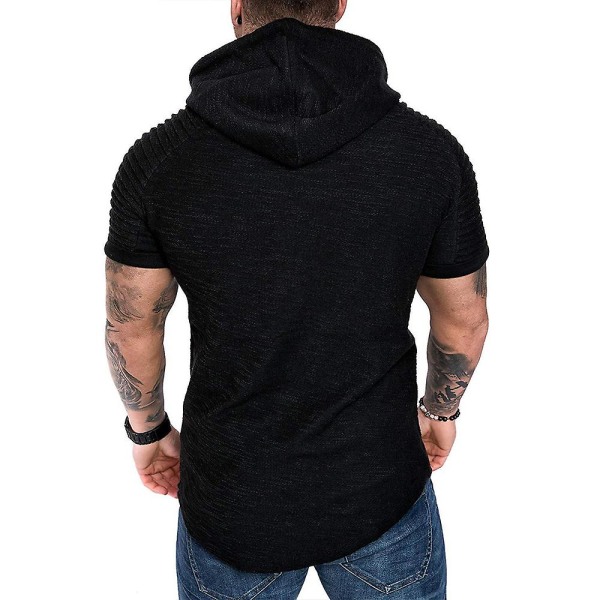 Herrveckad kortärmad huva T-shirt Sommar Casual Sport Hoodies Toppar Black XL