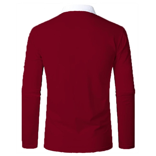 Herreoverdeler Langermet Colorblock Casual Work Poloskjorter med glidelås Wine Red L