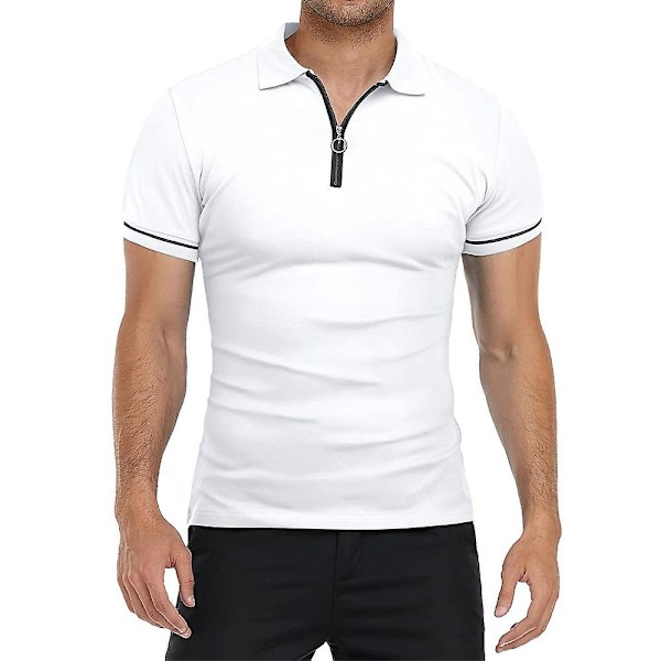Herrar Toppar Zip V-Hals Polotröja Sommar Casual Golftröjor White S