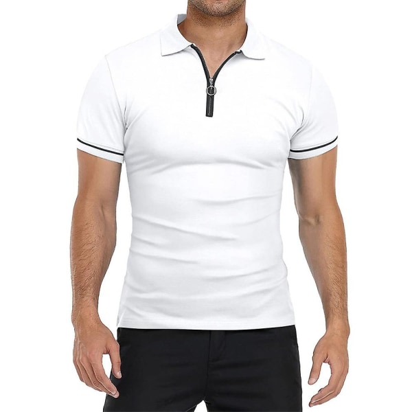 Herrar Toppar Zip V-Hals Polotröja Sommar Casual Golftröjor White XL