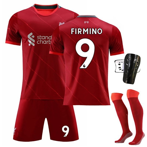 2122 Liverpool hjemmefodboldtrøjesæt Firmino med sokker+Beskyttende udstyr S(165-170cm)