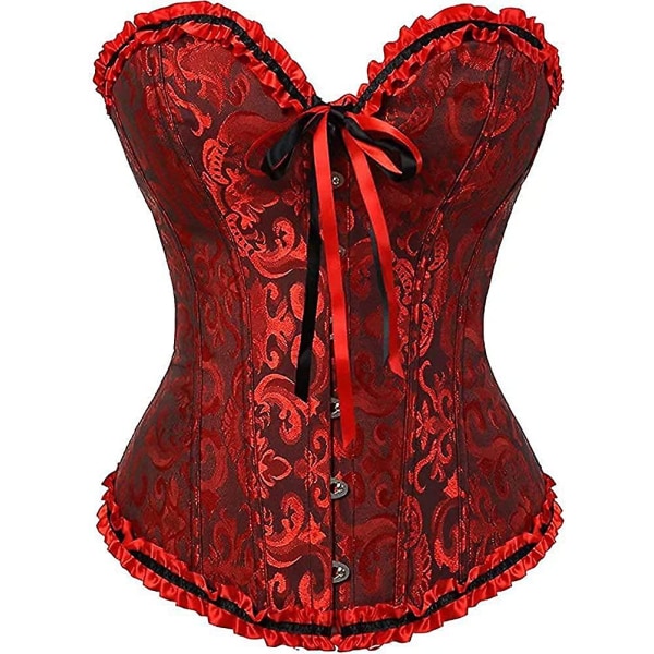 Szivyshi Dame Overbust Sweetheart Lace Up Plastic Bones Corsett Bustier Top -ge Red and Black M