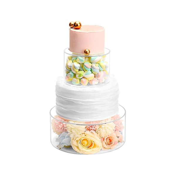 Tårtställ i klar akryl, fyllbar tårtlåda, rund tårtförpackning med lock, dekorativ mittpaj Transparent