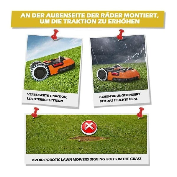 Worx Landroid gressklipper modell S/m Premium rustfrie stålbolter 2 mm tykkelse Forbedret trekkraft - Polert avgrading - Hjuldiameter: 205 mm