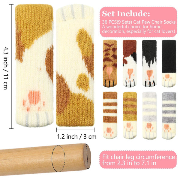 36 stycken (9 set) kattstolsstrumpor kattpåtassar stolsbensstrumpor kattmöbler strumpor stickade möbler strumpor