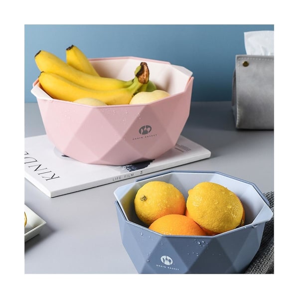 Dubbellagers grönsaks- och fruktkorg för kök, blå