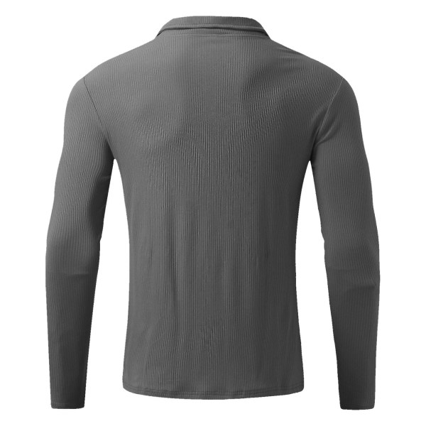 Langærmet poloskjorte med lynlås til mænd Casual Pullover Toppe Dark Gray XL
