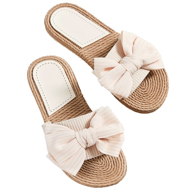 Bekväma damsandaler med platt sula, mjuk botten, halkfri rosettknut, fashionabla flip-flops Black 38