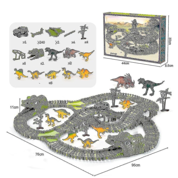 240 kpl Dinosaur Lelut, Dinosaur Lelut Kilparataleikkisetti pojille ja tytöille lahjat Dinosaur Car Set