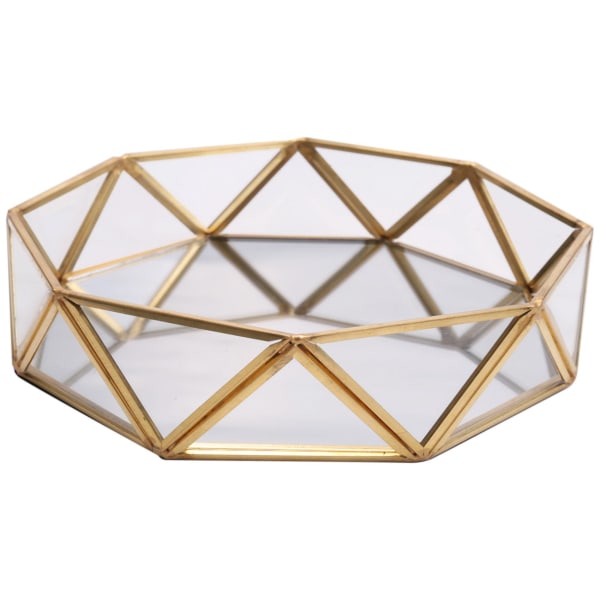 Vintage europeisk glas metall bricka guld geometrisk rund frukt tallrik Desktop små föremål Smycken Disp