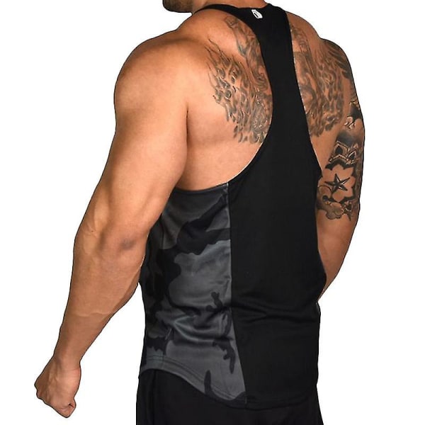 Mænds Gym Vest Camo Tank Tops Sportsærmeløs T-shirt Black 3XL