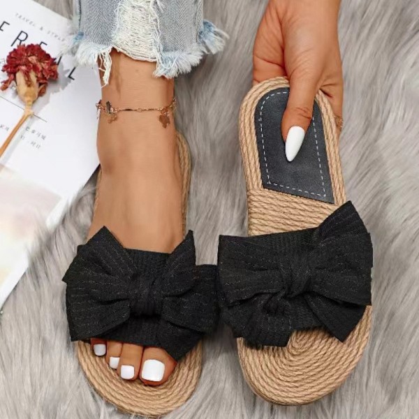 Komfortable flade damesandaler med blød bund, skridsikker sløjfe, moderigtige flip-flops Black 37