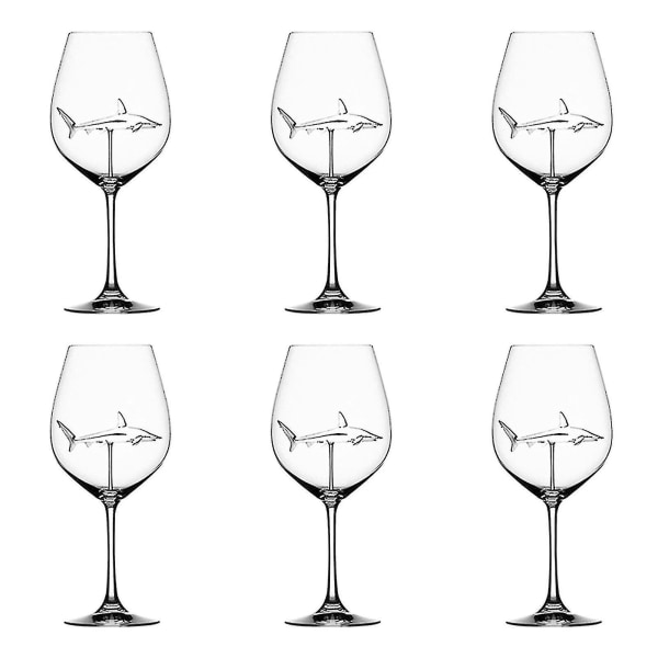 Rødvin Glass med Hai Inni Goblet Glass Klart Glass Hjem Bar Fest 6pcs