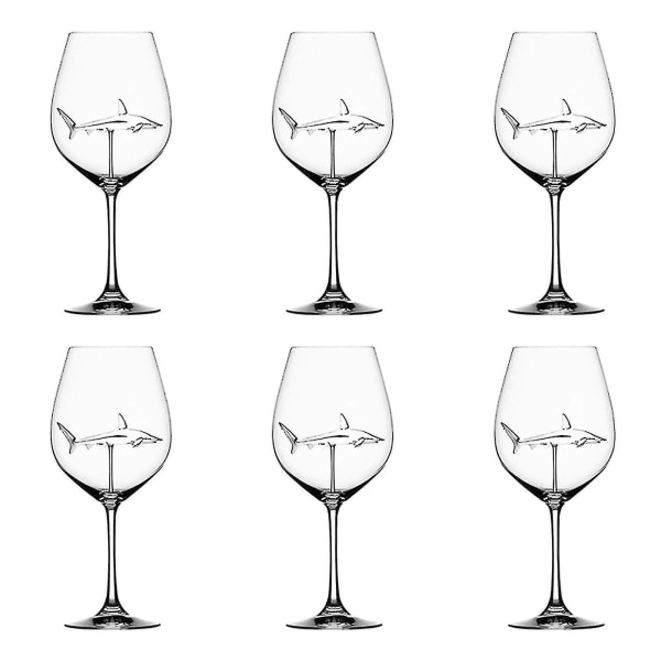 Rött Vinglas med Haj Inuti Goblet Glas Klar Glas Hem Bar Fest 6pcs