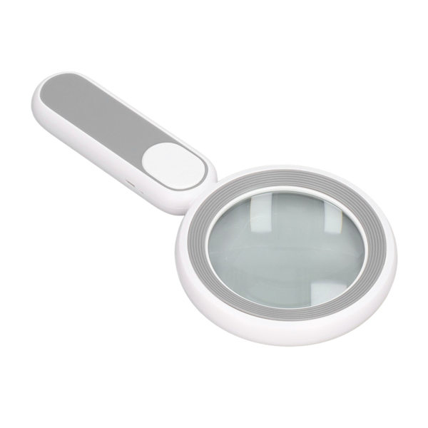 Handhållen förstoringsglas 20X optisk förstoringsglas med 21 LED-lampor USB-laddning Touch Switch Grå Vit