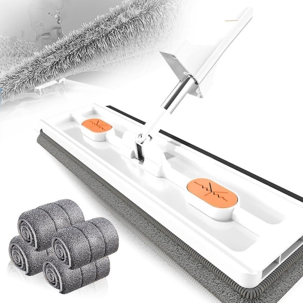 Stor Platt Moppset, 360° Swivelmopp med Urvridningsfunktion, Platt Mopp med Återanvändbara Mikrofibermoppdynor Kompatibla med Trägolv Laminatplattor -hg White Mop with 4 Pads