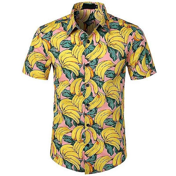 Herre Hawaii Beach Shirt Summer Short Sleeve Button Up skjorter Topper Banana Print XL