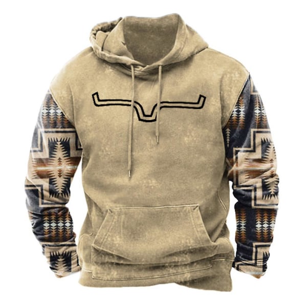 Mænds Mode Western Aztec Etnisk Hoodies Trøje Langærmet Hættetrøje Casual Print Tops A XL