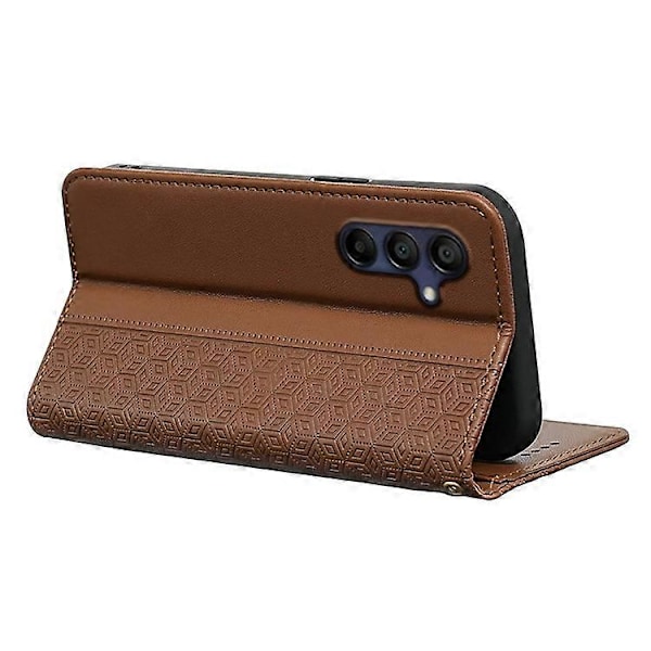 Kompatibelt Plånboksfodral för Samsung Galaxy A26 5G, Stark Magnetisk Rutmönstrad Prägling Läder Flipfodral Brown