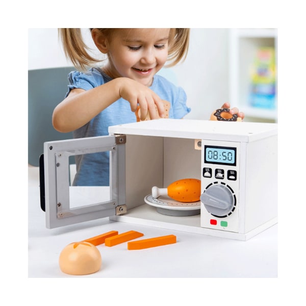 Interaktiv mikroovn i træ køkkenlegetøj til børn