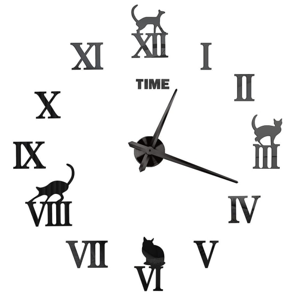 3D Stor Veggklokke DIY Akryl Speil Klokkestikker Overdimensjonert Klokker Europa Horloge Stue Hjemmedekor Flere Stiler Black F 47 inch (80-120cm)