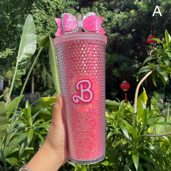 New Barbie Pink Acrylic Cup, With Straw, Diamond Encrusted, Double Wall, Reusable Bling Cup, 710ml, -ES 710Ml Bright Pink