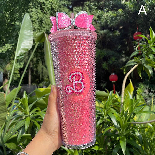 Uusi Barbie Pink Akryylimuuki, Oljella, Timanttikoristeinen, Kaksoiseinäinen, Uusiokäyttöinen Bling-Muuki, 710ml, -ES 710Ml Bright Pink