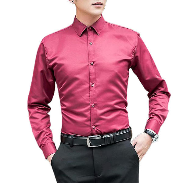 Hvit skjorte for menn, smal passform, casual og business, knappestolpe Wine Red L